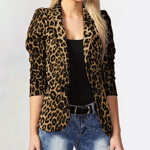 Damen Elegante Leopard-Muster Blazerjacke mit tailliertem Schnitt