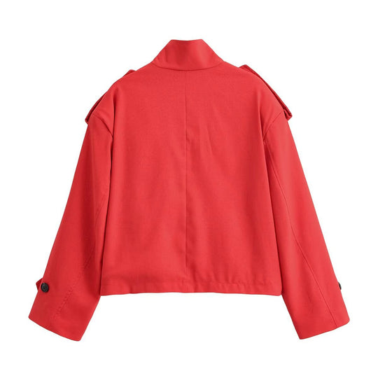 Damen Kurzjacke im Boxy‑Workerstil mit Stehkragen, Schulterriegeln und aufgesetzten Pattentaschen Shop Nory