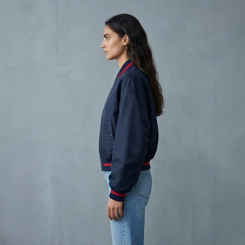 Damen Kurz geschnittene Oversize Bomberjacke mit voluminösen Ärmeln und Rippenbündchen Shop Nory