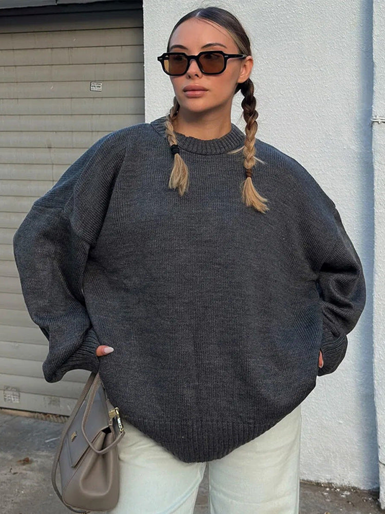 Damen Oversize-Feinstrickpullover mit Rundhalsausschnitt & verlängerten Manschetten Shop Nory