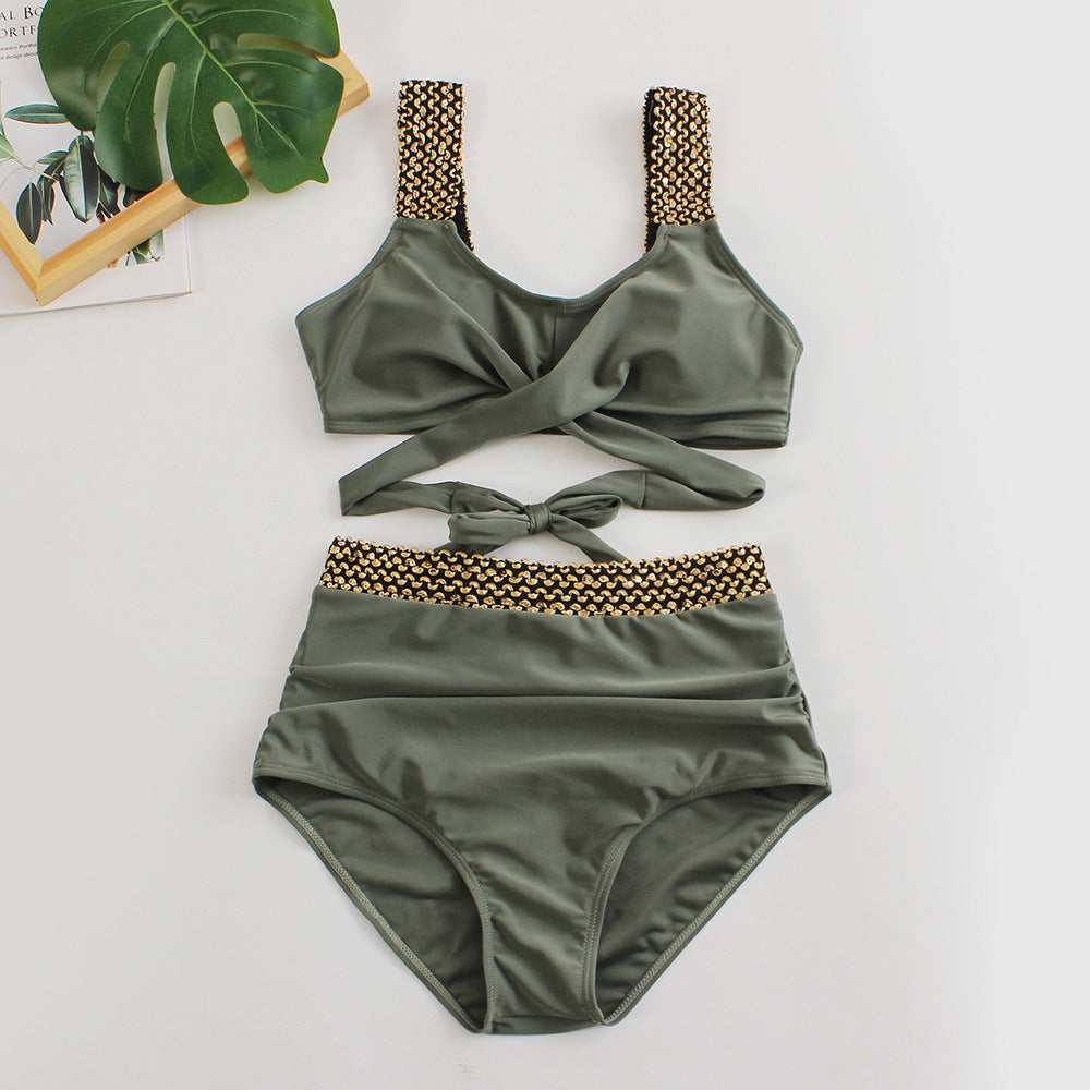 Damen Hochtailliertes Bikini-Set mit stilvollem Wickel-Oberteil