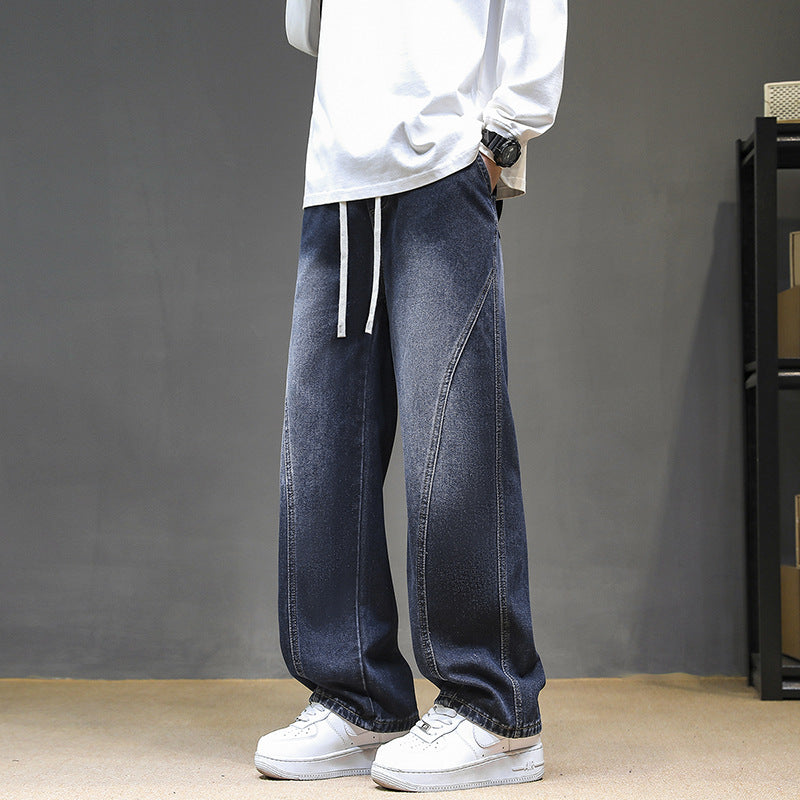 Herren Weite Denim‑Baggy‑Jeans mit Tunnelzugbund, tiefem Schritt und markanten Ziernähten Shop Nory
