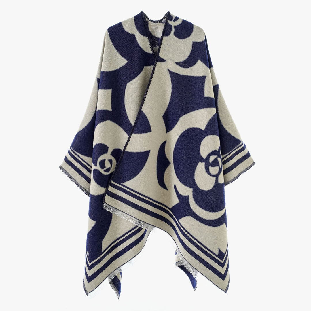 Damen Grobgewebter Jacquard-Überwurf mit großflächigem Ornamentmuster und Zierfransen Shop Nory