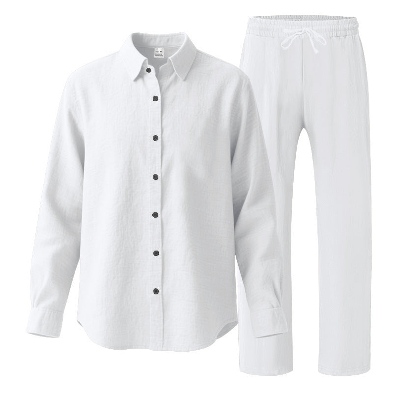 Damen nan komfortables Lounge-Set mit oversized Hemdbluse und elastischer Kordelzug-Hose Shop Nory