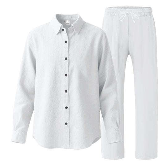 Damen nan komfortables Lounge-Set mit oversized Hemdbluse und elastischer Kordelzug-Hose Shop Nory