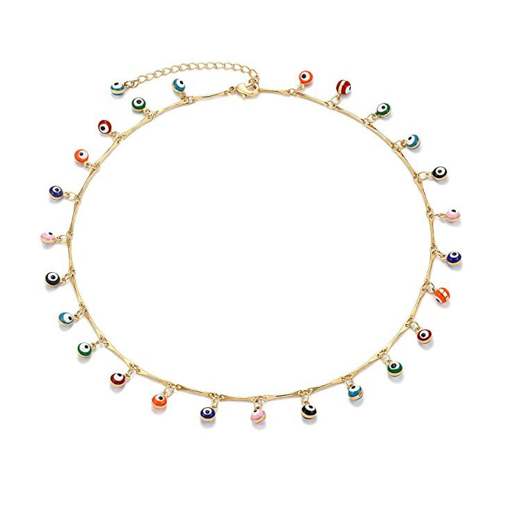 Damen Fußkettchen mit bunten Augen-Anhängern und eleganter Gliederkette Shop Nory