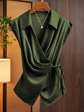 Damen elegante Wickelbluse mit femininer Drapierung und Schalkragen