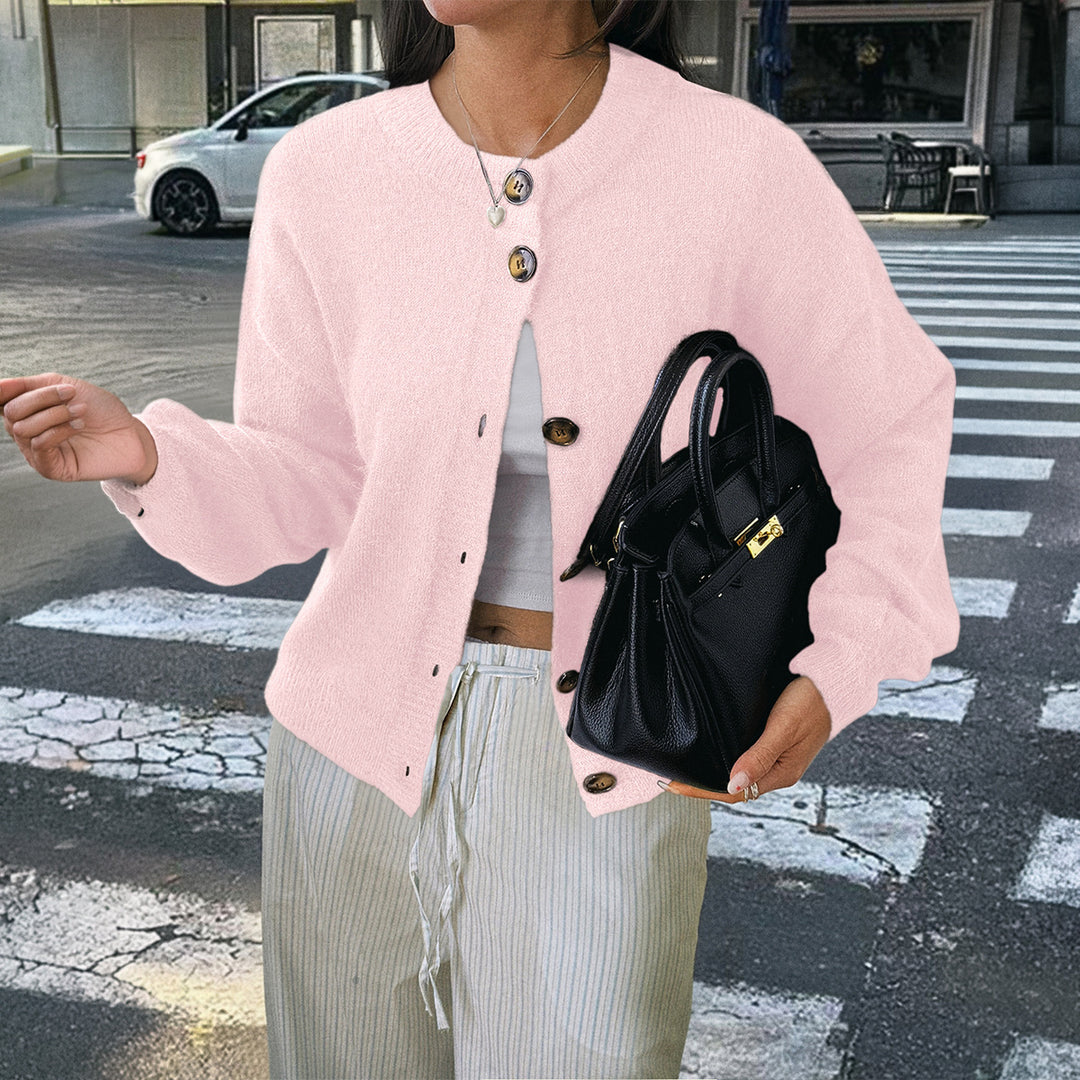 Damen nan kuscheliger Oversize-Strickcardigan mit Hornknopf-Leiste und Rundhalsausschnitt Shop Nory