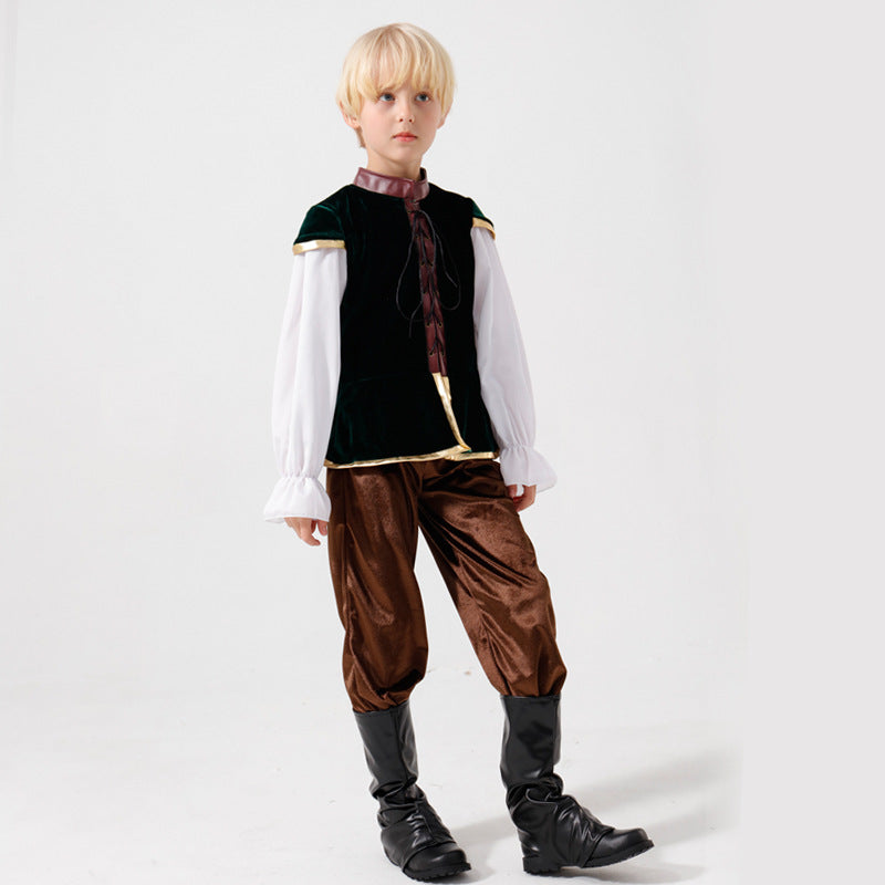Unisex nan mittelalterliches Kinderkostüm Set mit Samtweste, geraffter Pluderhose und Renaissance-Details Shop Nory