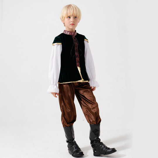 Unisex nan mittelalterliches Kinderkostüm Set mit Samtweste, geraffter Pluderhose und Renaissance-Details Shop Nory