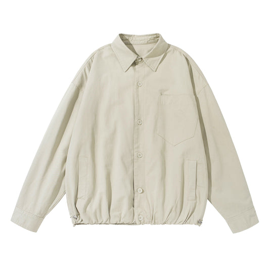 Unisex Weit geschnittene Overshirt-Jacke aus Baumwollmix mit Tunnelzugsaum und Brusttasche Shop Nory