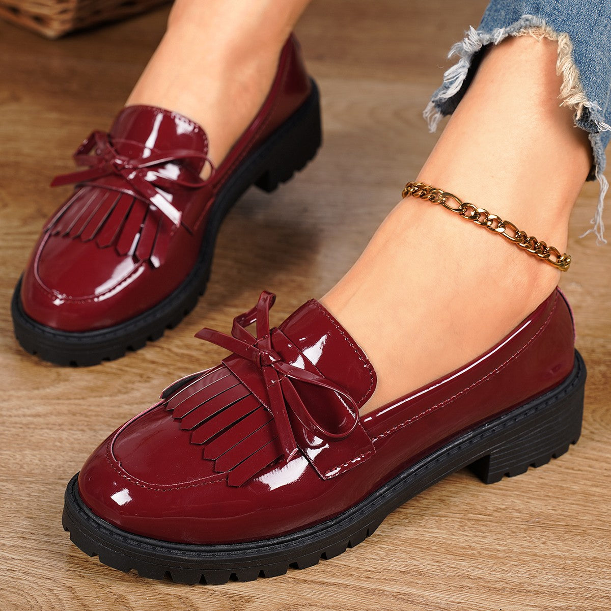 Damen Klassische Loafers mit elegantem Lackfinish und modischem Schleifen-Detail