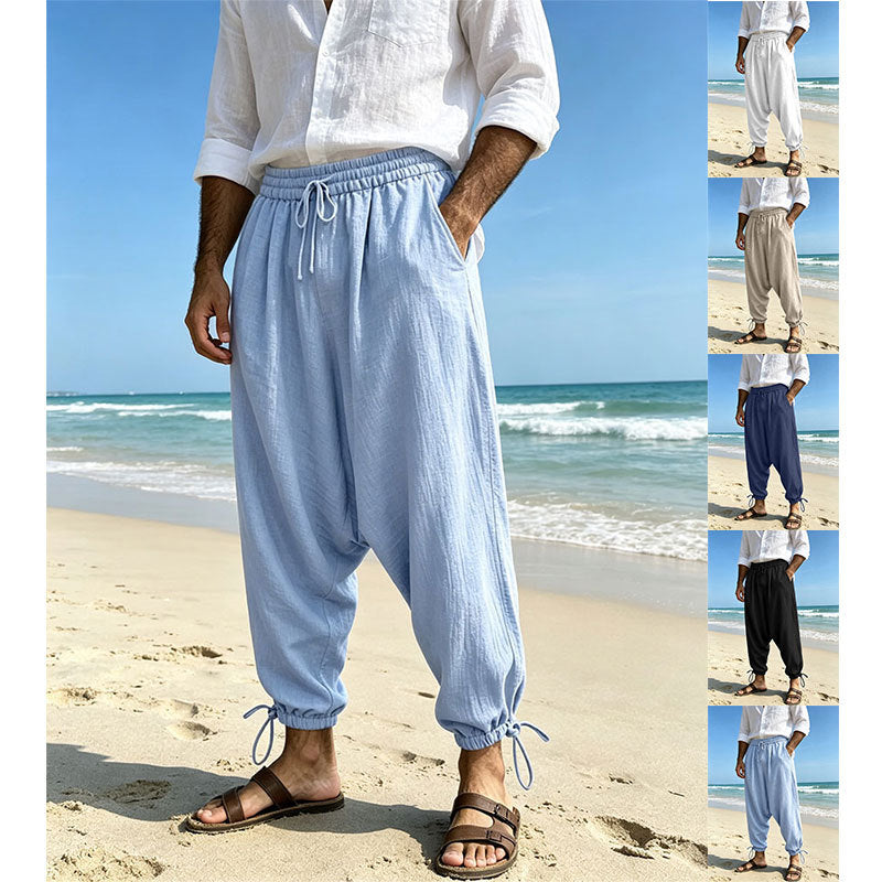 Herren Lockerer Leinen-Haremshose mit elastischem Bund und verstellbaren Fußbündchen Shop Nory