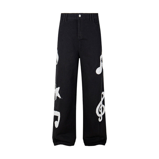 Damen Jeans mit hohem Bund, weitem Beinverlauf, Stick- und Destroy-Details Shop Nory