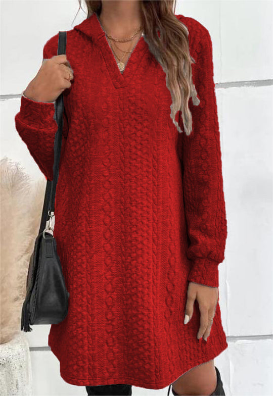 Damen Lässiges Strukturiertes Kapuzen‑Strickkleid im Tunika‑Schnitt Shop Nory