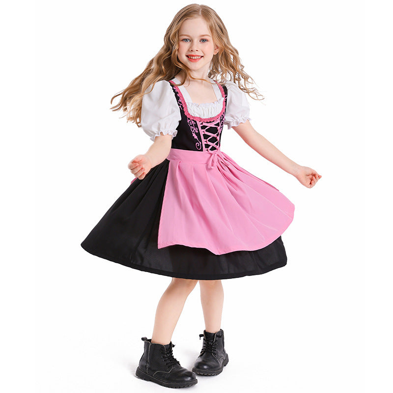 Damen nan trachtiges Dirndlkleid mit geschnürtem Mieder, Puffärmeln und abnehmbarer Schürze Shop Nory
