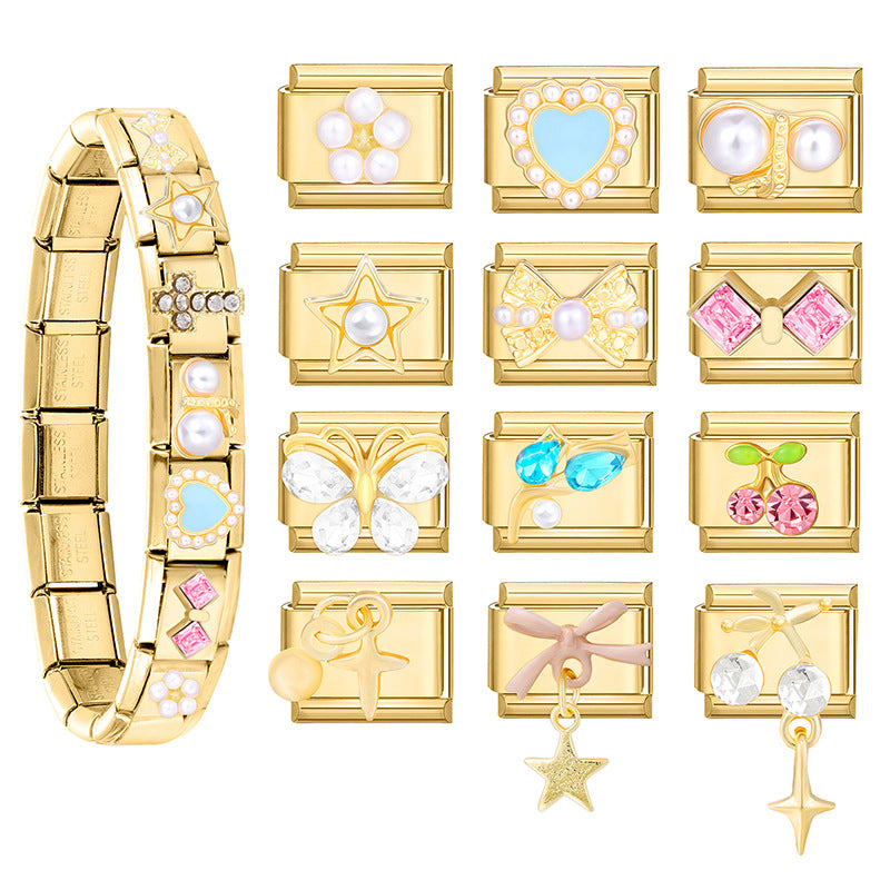 Feiner Italienischer Charm mit Zuchtperlen und Dekorativem Banddetail