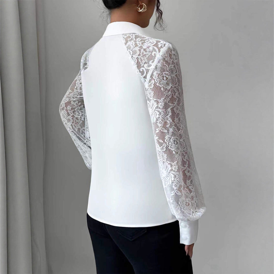 Damen Elegante Bluse mit Spitzeneinsätzen und Hemdkragen Shop Nory