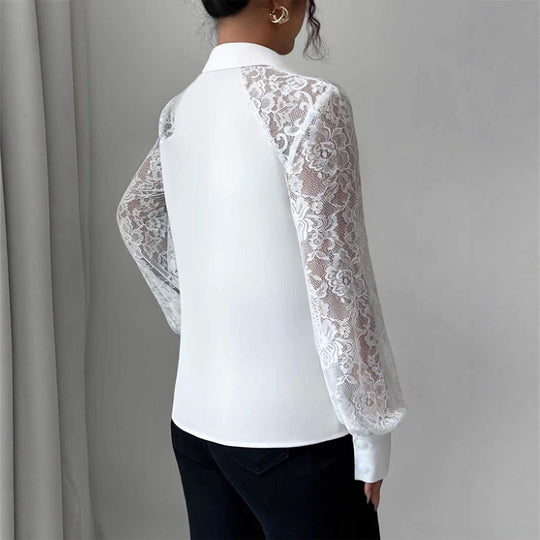 Damen Elegante Bluse mit Spitzeneinsätzen und Hemdkragen Shop Nory