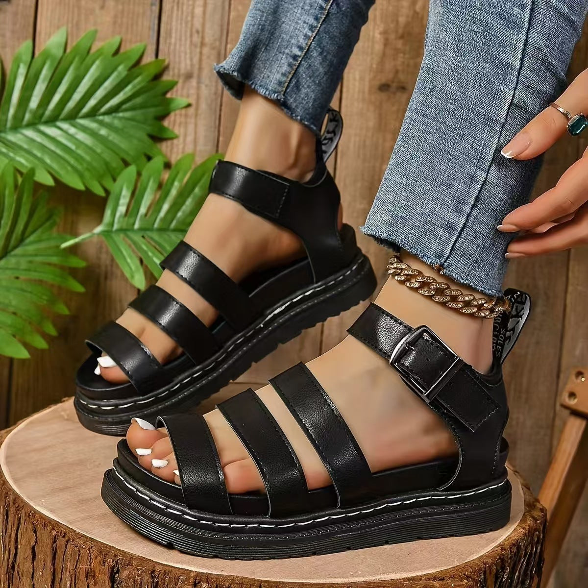 Damen Bequeme Sandalen mit verstellbarem Riemen