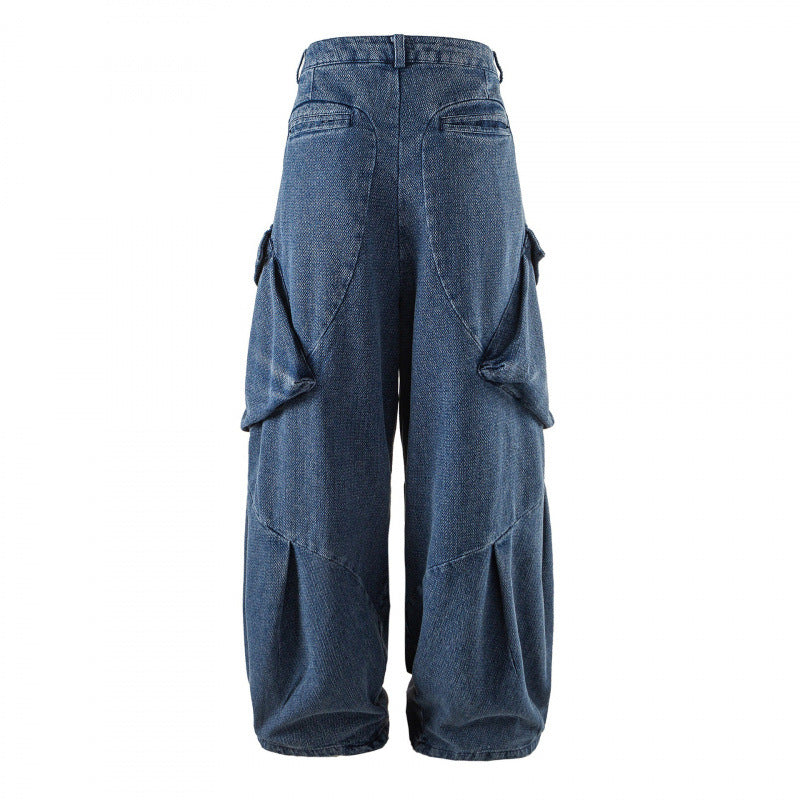 Unisex Weite Cargo-Jeans mit hoher Taille, Panelnähten und aufgesetzten Klappentaschen Shop Nory