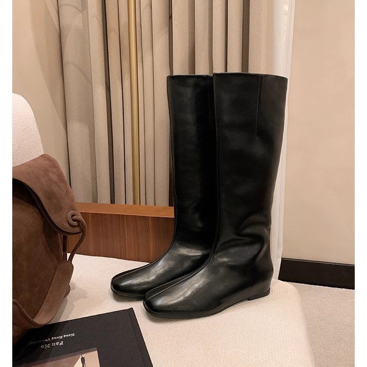Damen Kniehohe Minimalistische Glattleder-Stiefel mit ergonomischer Laufsohle Shop Nory