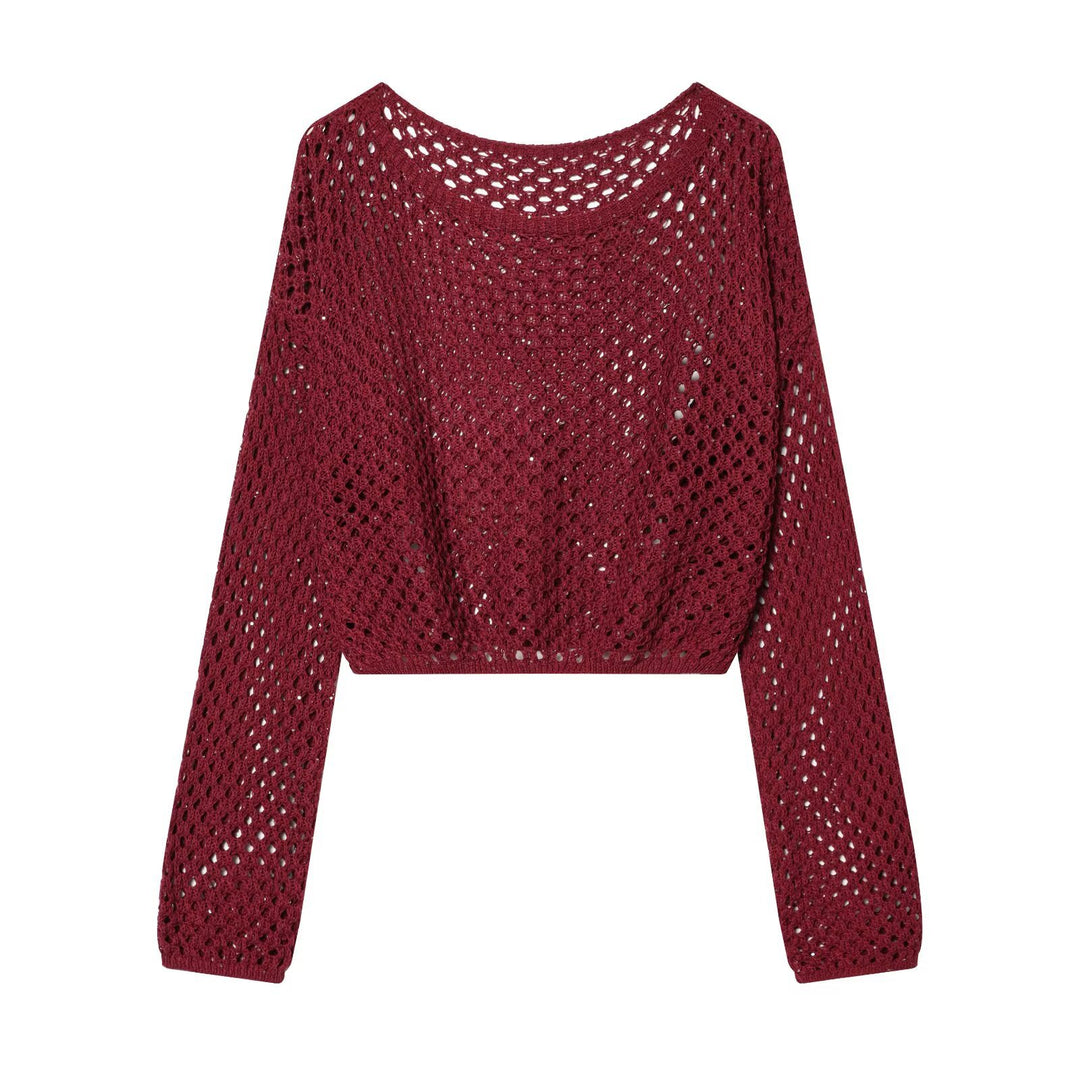 Damen Lockerer gehäkelter Cropped‑Pullover mit Ajourmuster Shop Nory