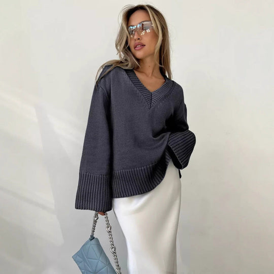 Damen V-Ausschnitt Pullover aus weichem Strick