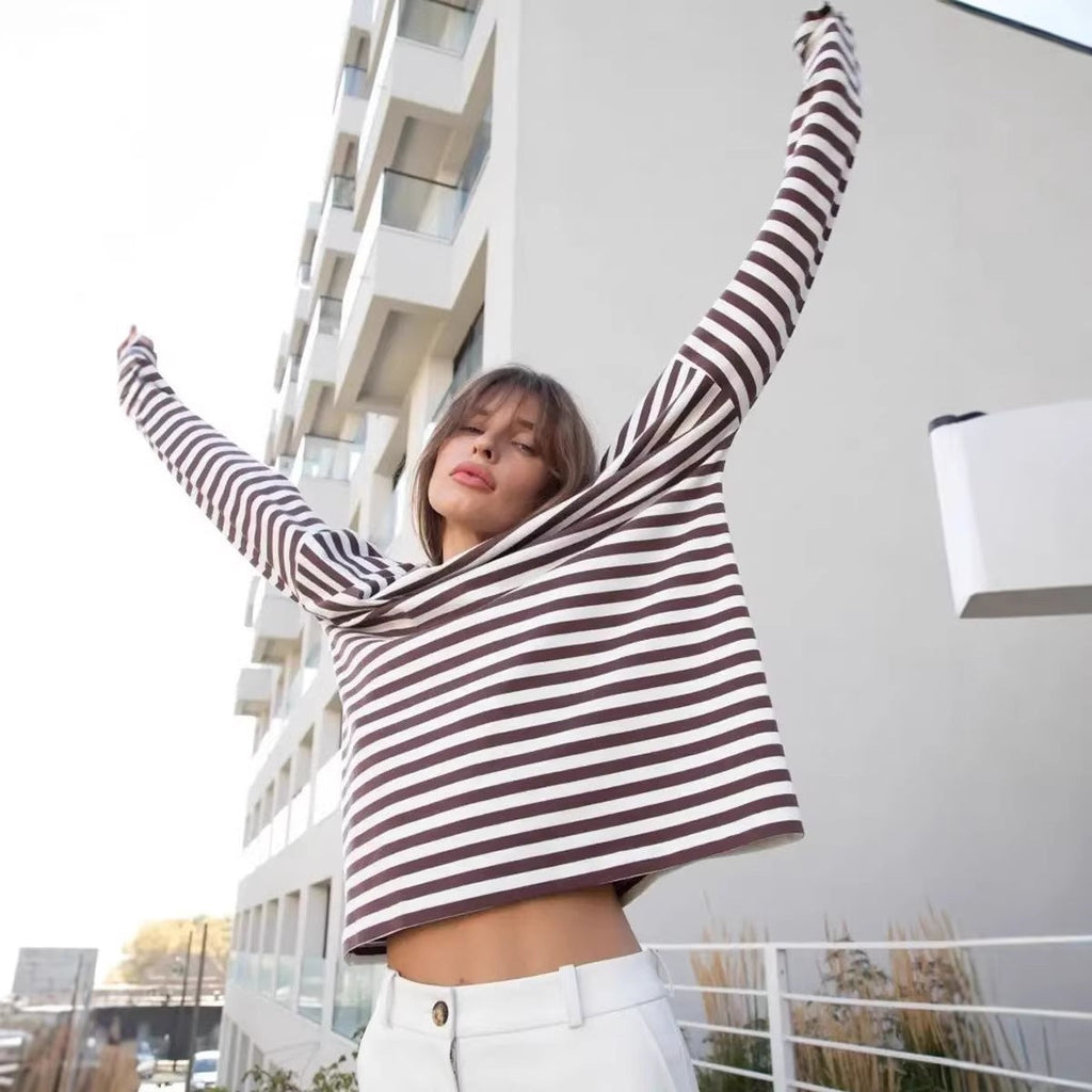 Damen gestreiftes Langarmshirt mit lässigem Schnitt und rundem Halsausschnitt
