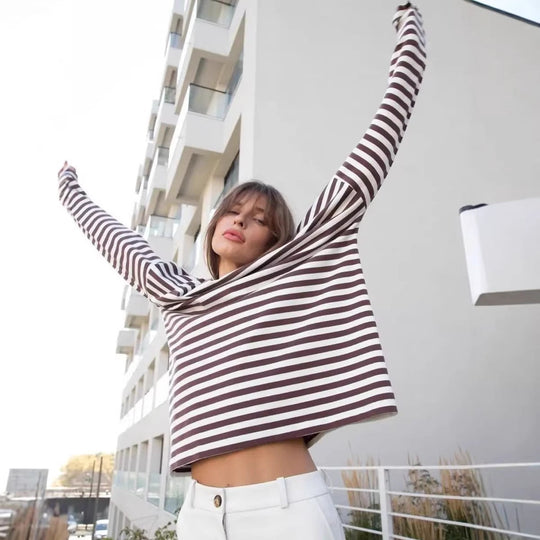 Damen gestreiftes Langarmshirt mit lässigem Schnitt und rundem Halsausschnitt