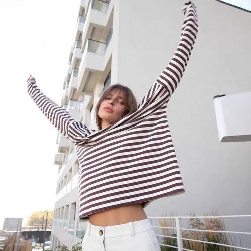 Damen gestreiftes Langarmshirt mit lässigem Schnitt und rundem Halsausschnitt