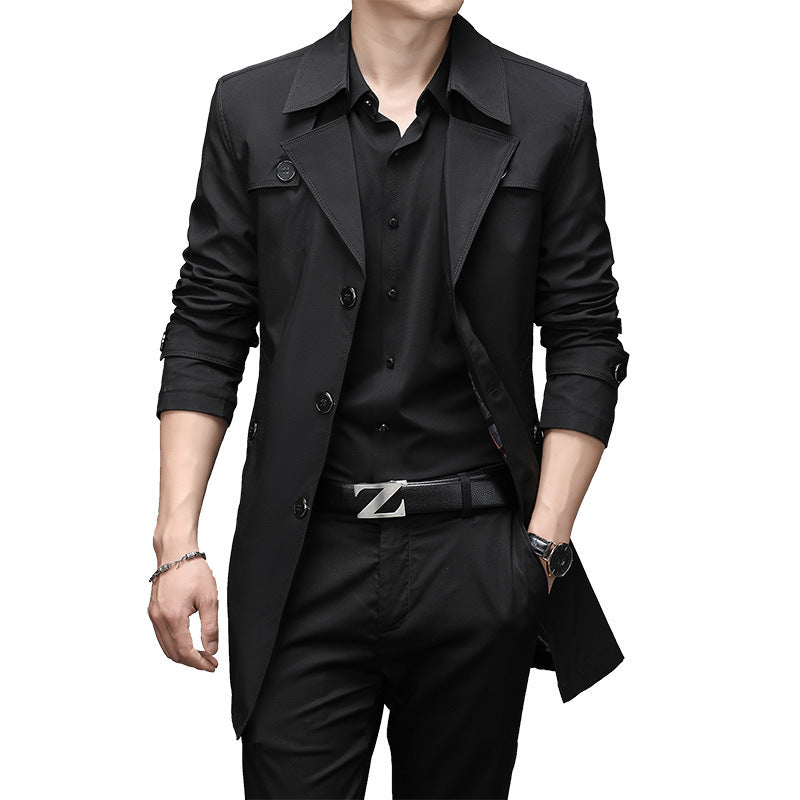 Herren Schmal geschnittener Trenchcoat mit Reverskragen und dezenter Knopfleiste Shop Nory