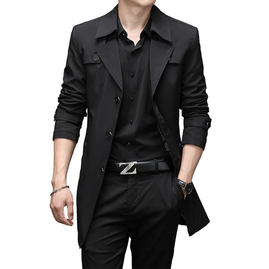 Herren Schmal geschnittener Trenchcoat mit Reverskragen und dezenter Knopfleiste Shop Nory