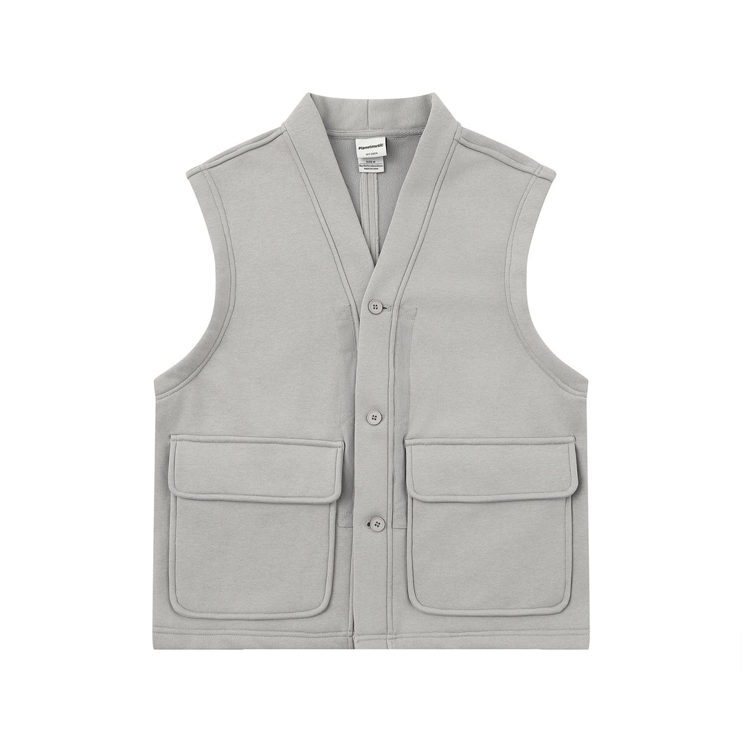 Unisex Utility‑Weste mit V-Ausschnitt, großformatigen Klappentaschen und Knopfleiste Shop Nory
