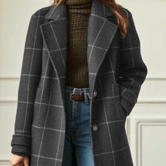 Damen Karierter Wollmix-Mantel mit Oversize-Schulter und klassischem Revers Shop Nory