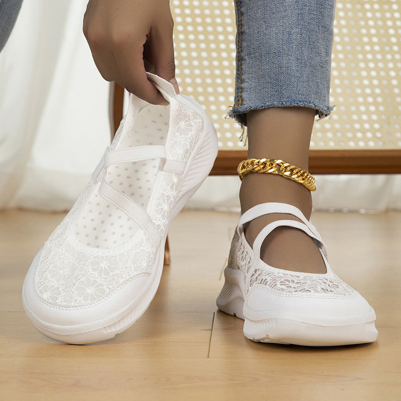 Damen Ballerina‑Sneaker mit floraler Spitzenoberfläche und dämpfender Plateau‑Sohle Shop Nory