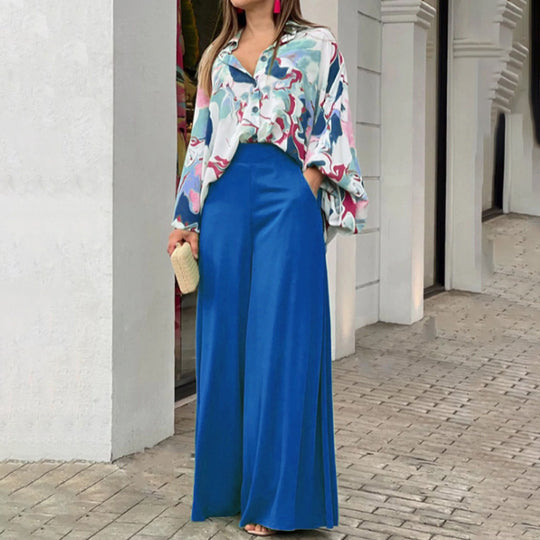 Damen Fließende Highwaist Palazzo‑Hose mit weitem Bein und elegantem Satinfall Shop Nory