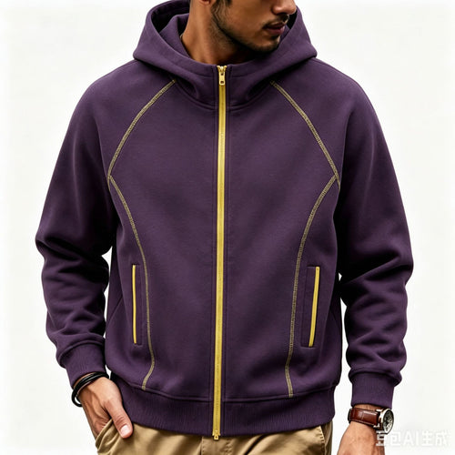 Herren Sportliche Kapuzen-Sweatjacke mit Kontrast-Reißverschluss und ergonomischen Nähten Shop Nory