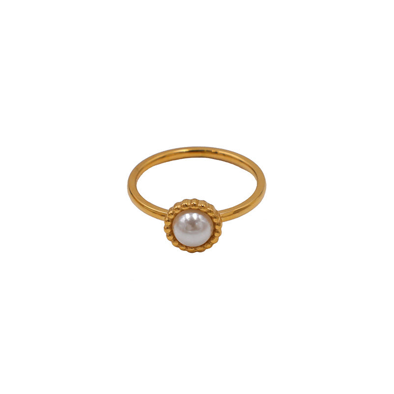 Damen Zarter Perlenring mit edler Goldverzierung Shop Nory