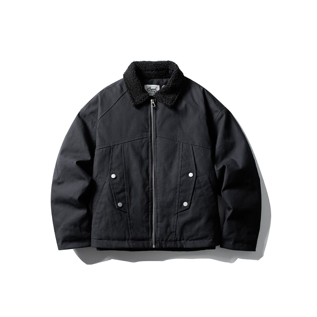 Unisex Kurzer Canvas-Fieldblouson mit Teddykragen und Zwei-Wege-Reißverschluss Shop Nory