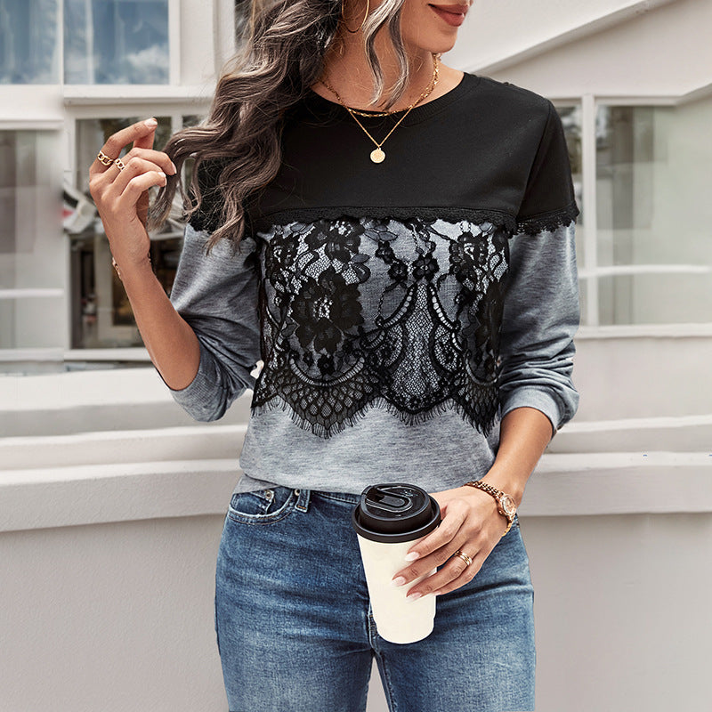Damen Langer Pullover mit Spitze Shop Nory