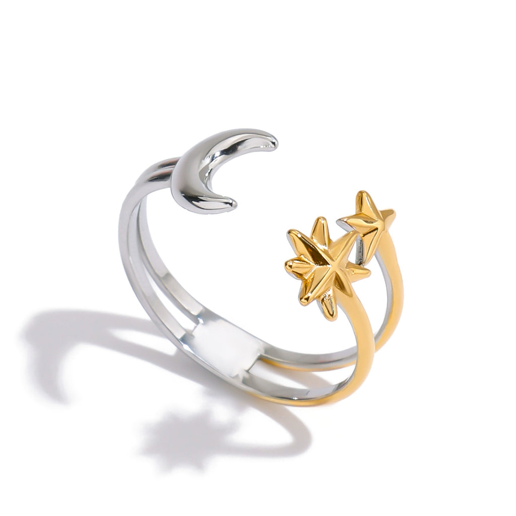 Damen Offener Ring mit mondförmigem und sternförmigen Design Shop Nory