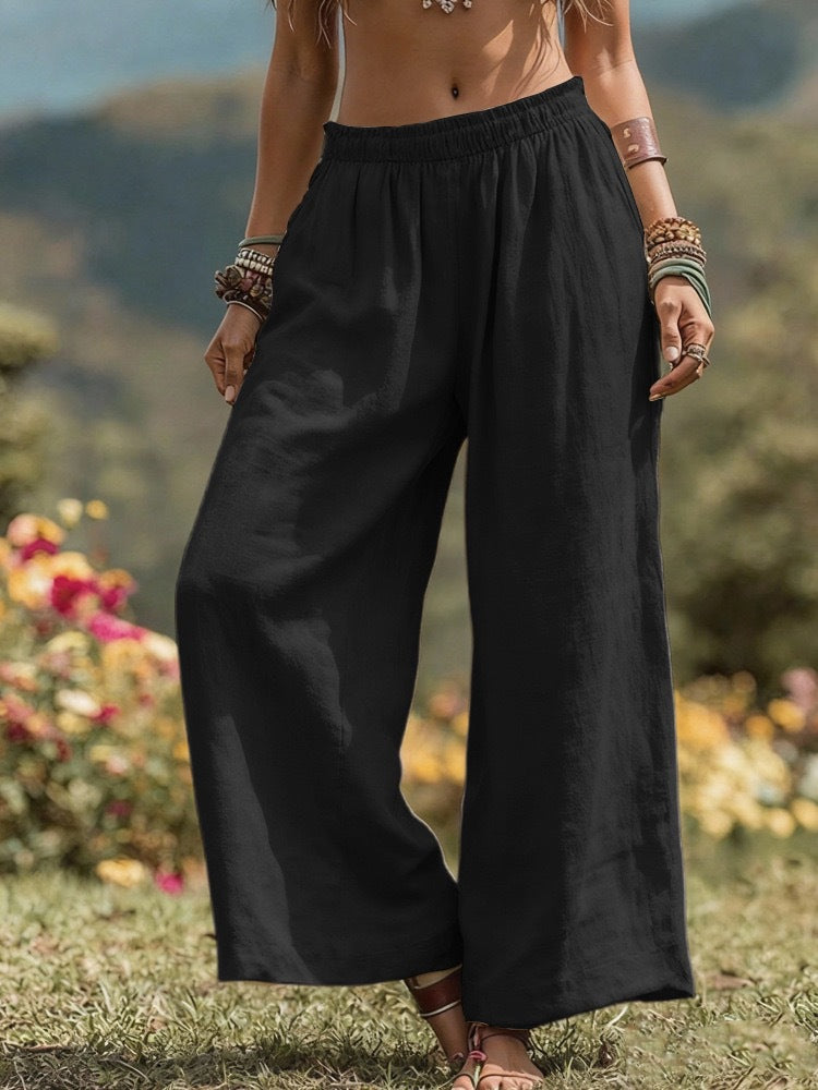 Damen Weit geschnittene Leinenhose