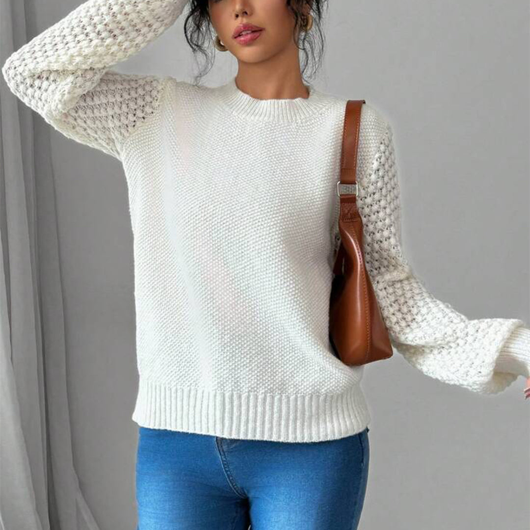 Damen Strukturiertes Grobstrick-Pullover mit Ajour-Ärmeln und geripptem Saum Shop Nory