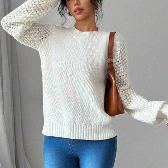 Damen Strukturiertes Grobstrick-Pullover mit Ajour-Ärmeln und geripptem Saum Shop Nory