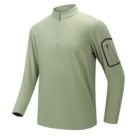 Herren Funktionelles Langarm-Trainingstop mit Stehkragen und Reißverschluss-Ärmeltasche Shop Nory