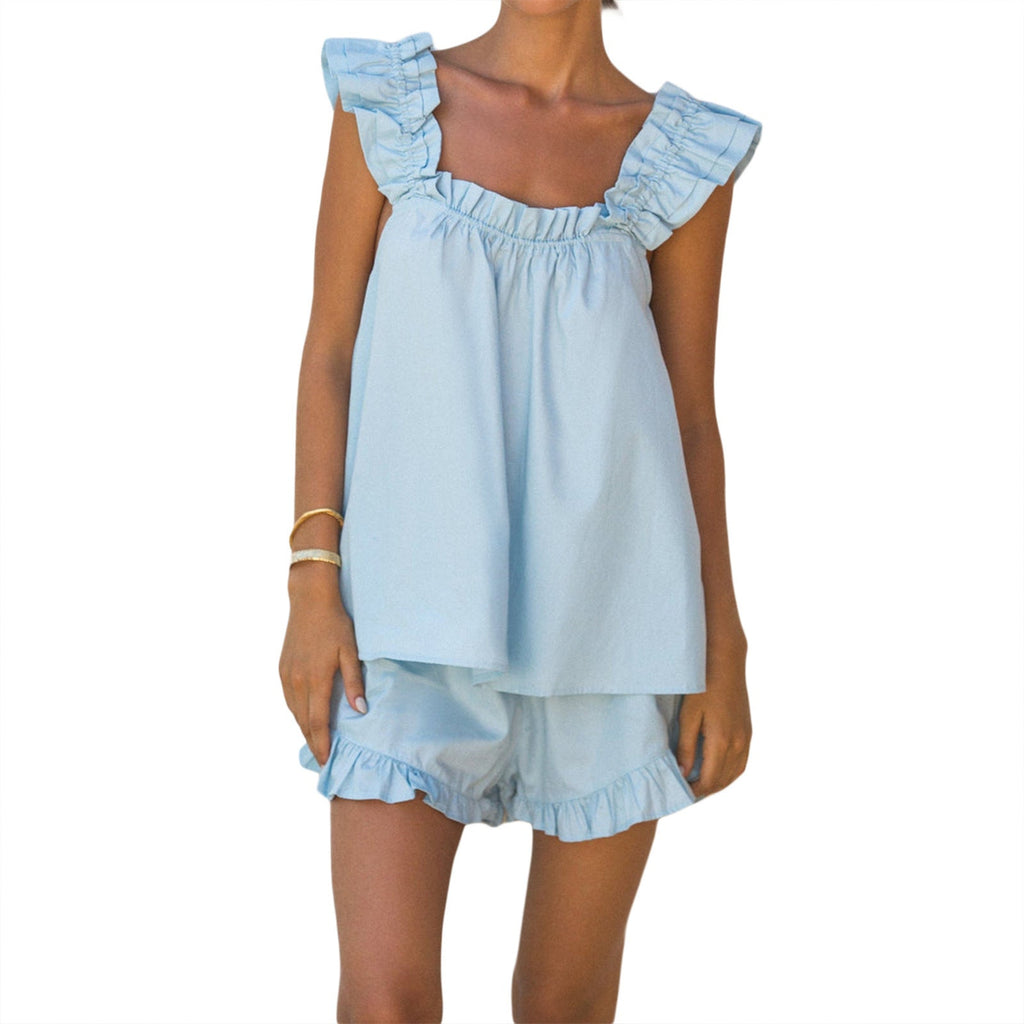 Damen luftiges Top mit Rüschendetails und lässigen Shorts