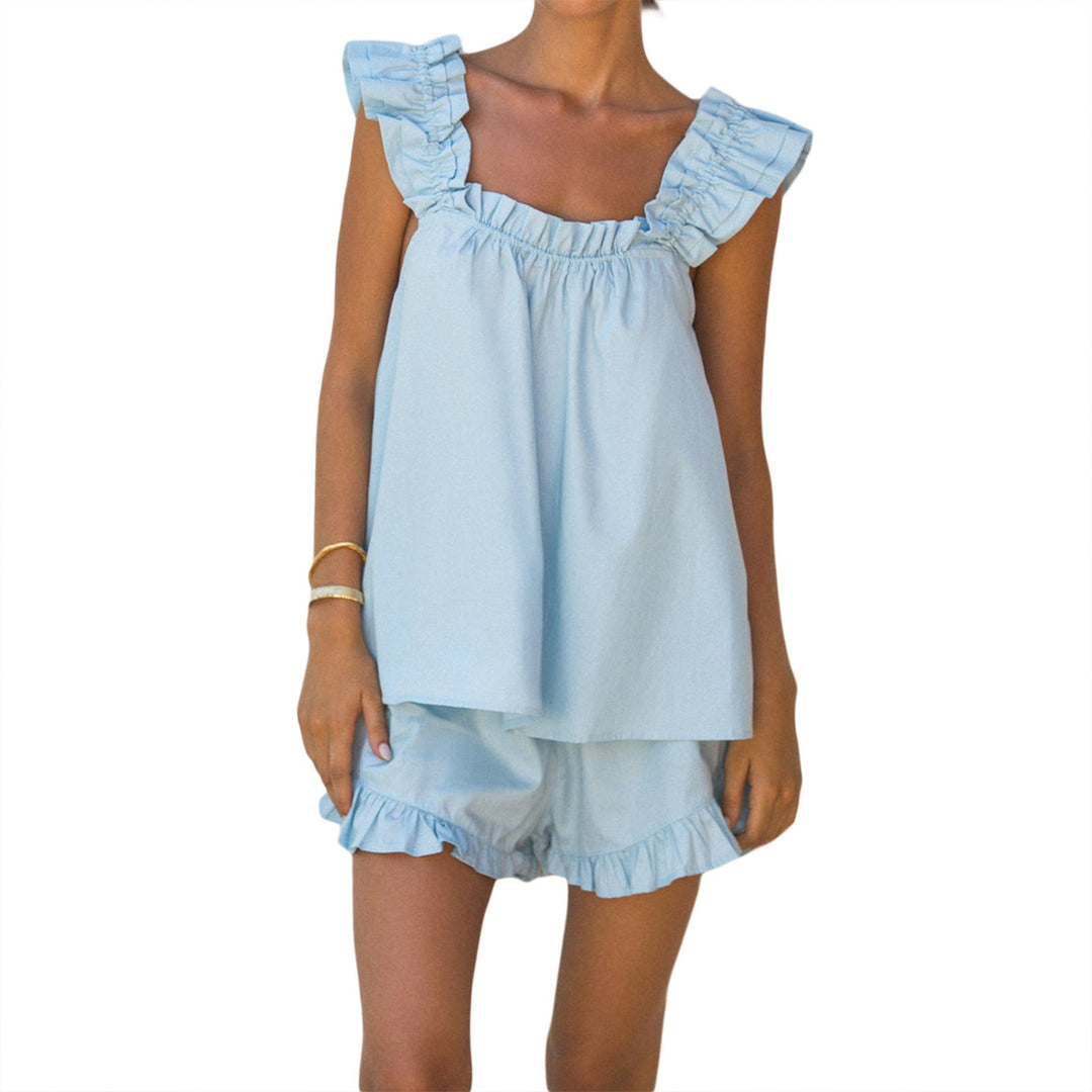 Damen luftiges Top mit Rüschendetails und lässigen Shorts