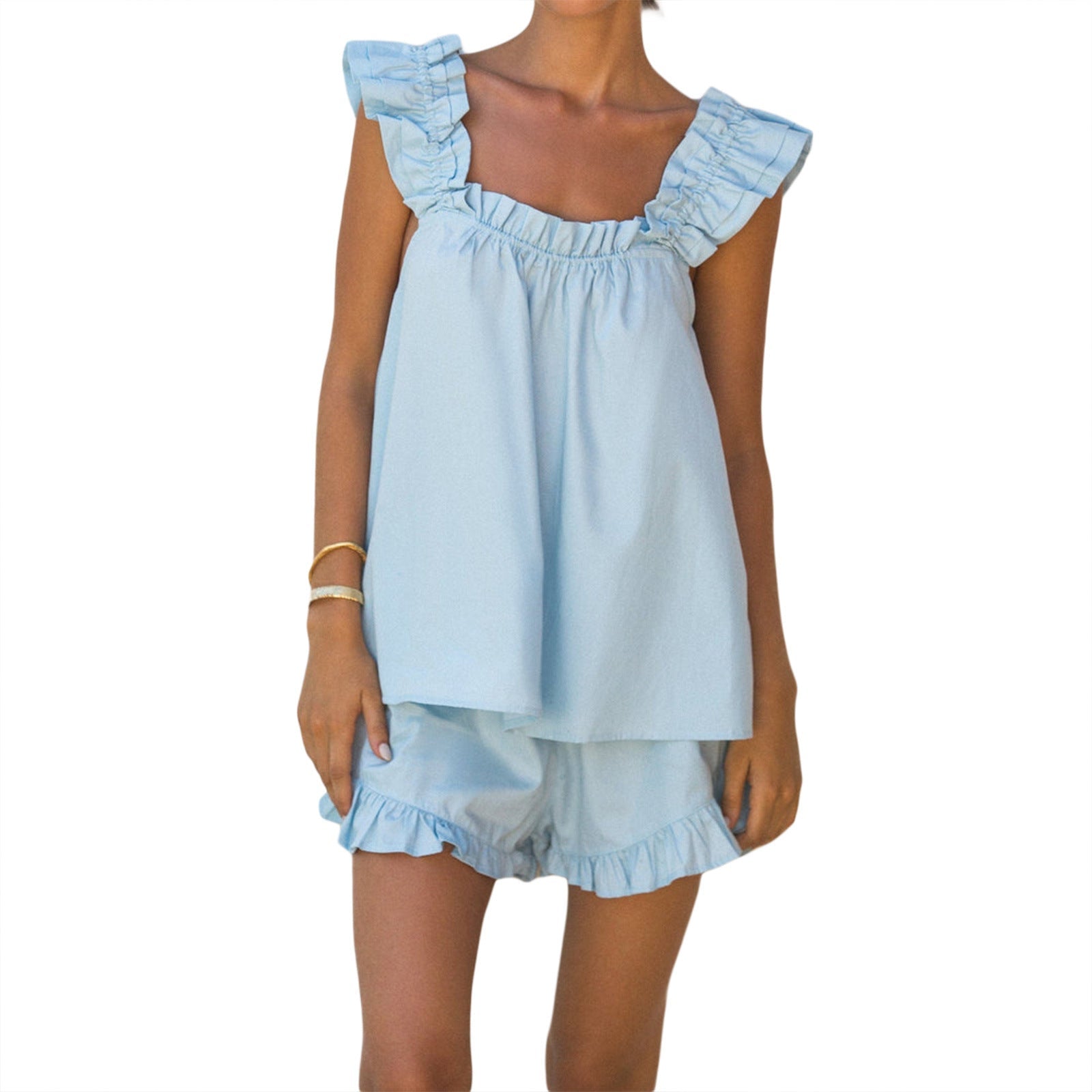 Damen luftiges Top mit Rüschendetails und lässigen Shorts