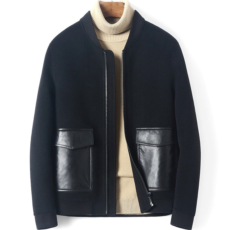 Herren Reißverschluss-Wollmix-Jacke mit Lederkragen und schlanker Silhouette Shop Nory